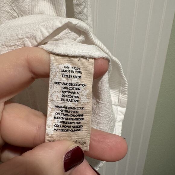 Soft Surroundings White Embroidered Boho Blouse Bell Sleeves Peruvian Cotton 1X - Picture 7 of 10